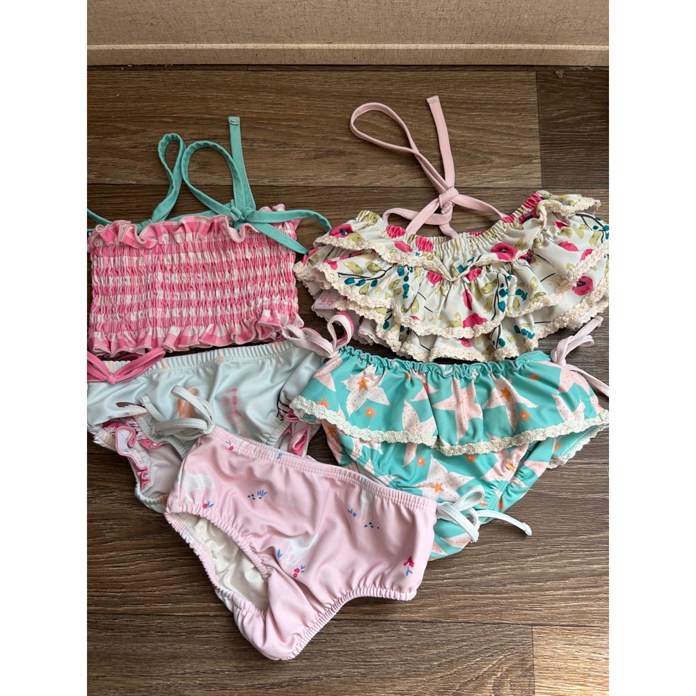 sweethoney Lot 5pc Bikini Tops Bottoms Floral Smocked 2/3T